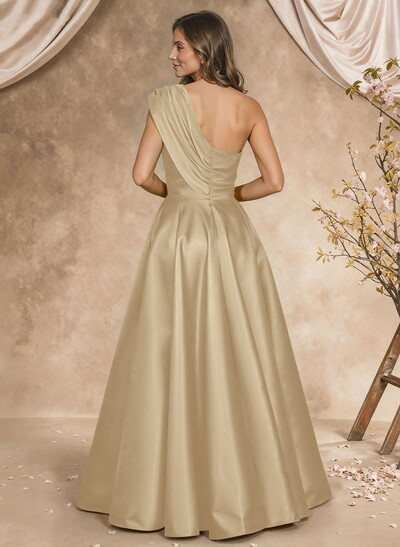 A-Line One-Shoulder Sleeveless Satin Mother Of The Bride Dresses With High Split
