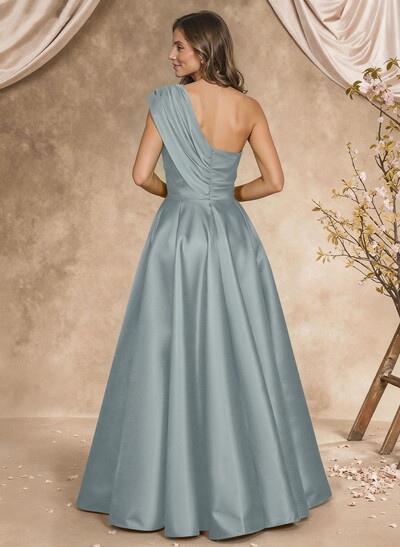 A-Line One-Shoulder Sleeveless Satin Mother Of The Bride Dresses With High Split