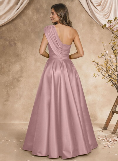 A-Line One-Shoulder Sleeveless Satin Mother Of The Bride Dresses With High Split