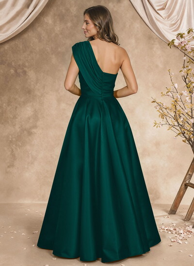 A-Line One-Shoulder Sleeveless Satin Mother Of The Bride Dresses With High Split