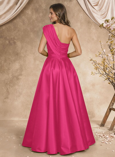 A-Line One-Shoulder Sleeveless Satin Mother Of The Bride Dresses With High Split