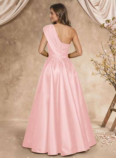 A-Line One-Shoulder Sleeveless Satin Mother Of The Bride Dresses With High Split