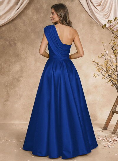 A-Line One-Shoulder Sleeveless Satin Mother Of The Bride Dresses With High Split