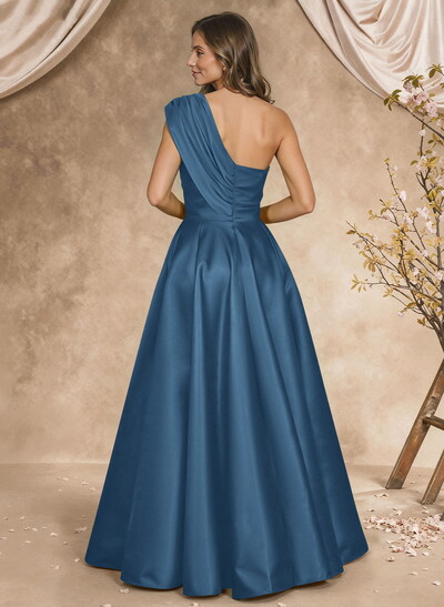 A-Line One-Shoulder Sleeveless Satin Mother Of The Bride Dresses With High Split