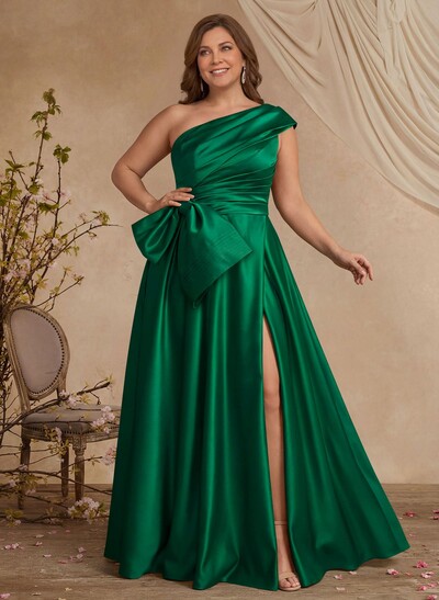 A-Line One-Shoulder Sleeveless Satin Mother Of The Bride Dresses With High Split