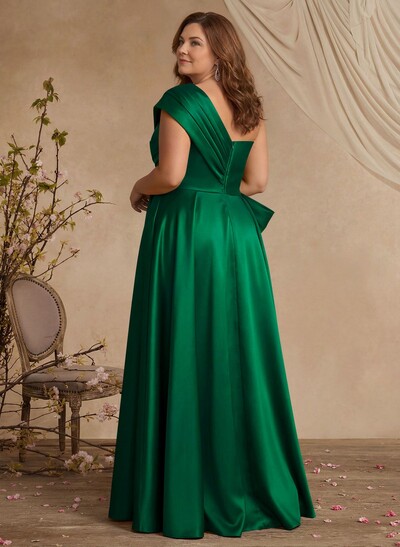 A-Line One-Shoulder Sleeveless Satin Mother Of The Bride Dresses With High Split