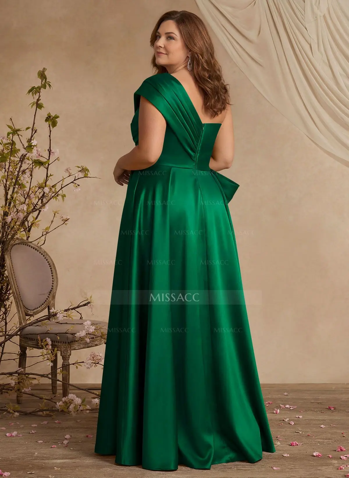 strapless open back dress Sage One Shoulder Satin Bridesmaid Dress main image 0
