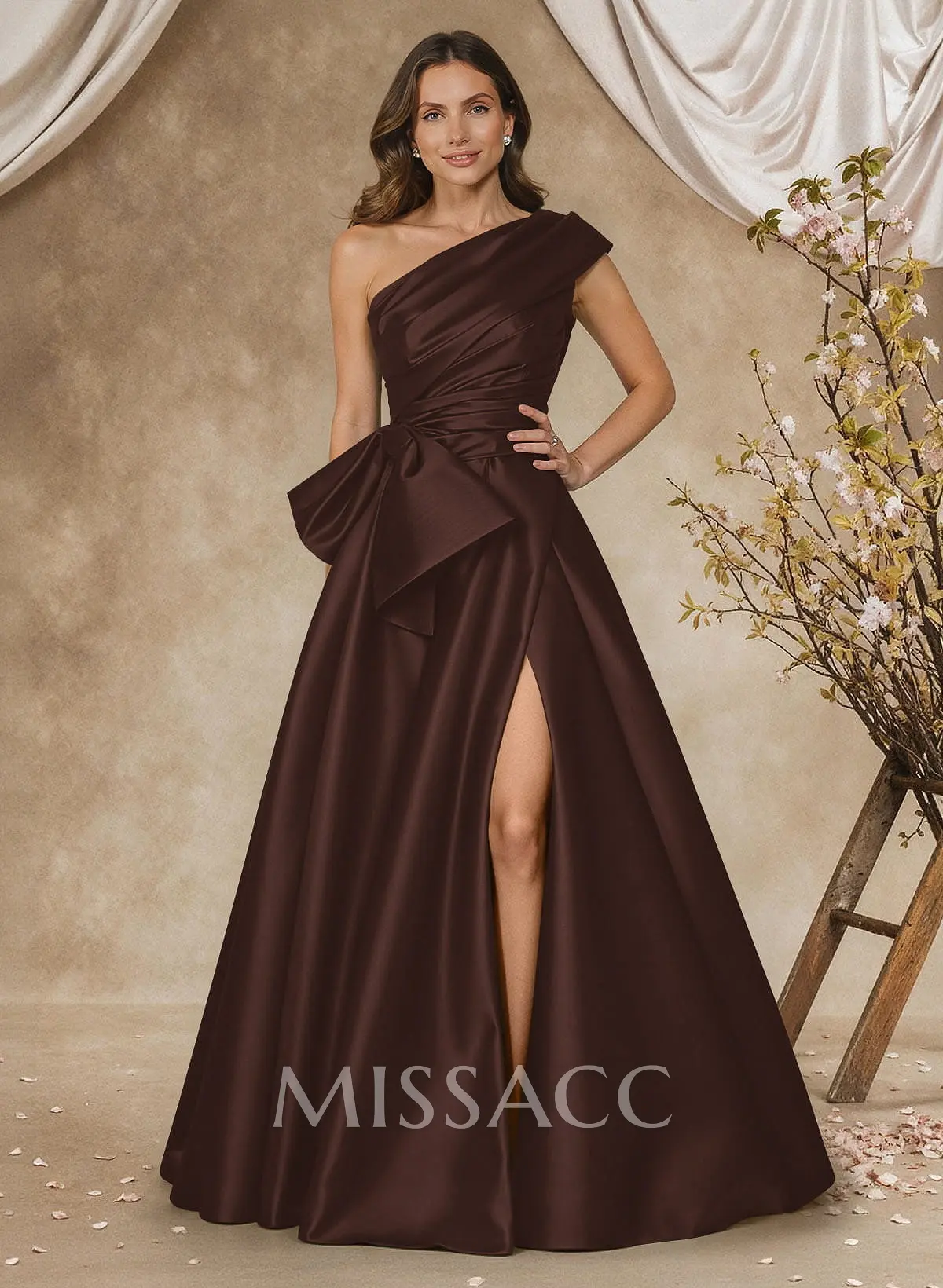 missacc dress White Mother Of The Bride Dresses A-Line Illusion Neck Satin Mother Of The Bride Dresses With Appliques Lace featuring asymmetrical pleated details for a dazzling prom look. Evening Dresses, Formal Gowns and