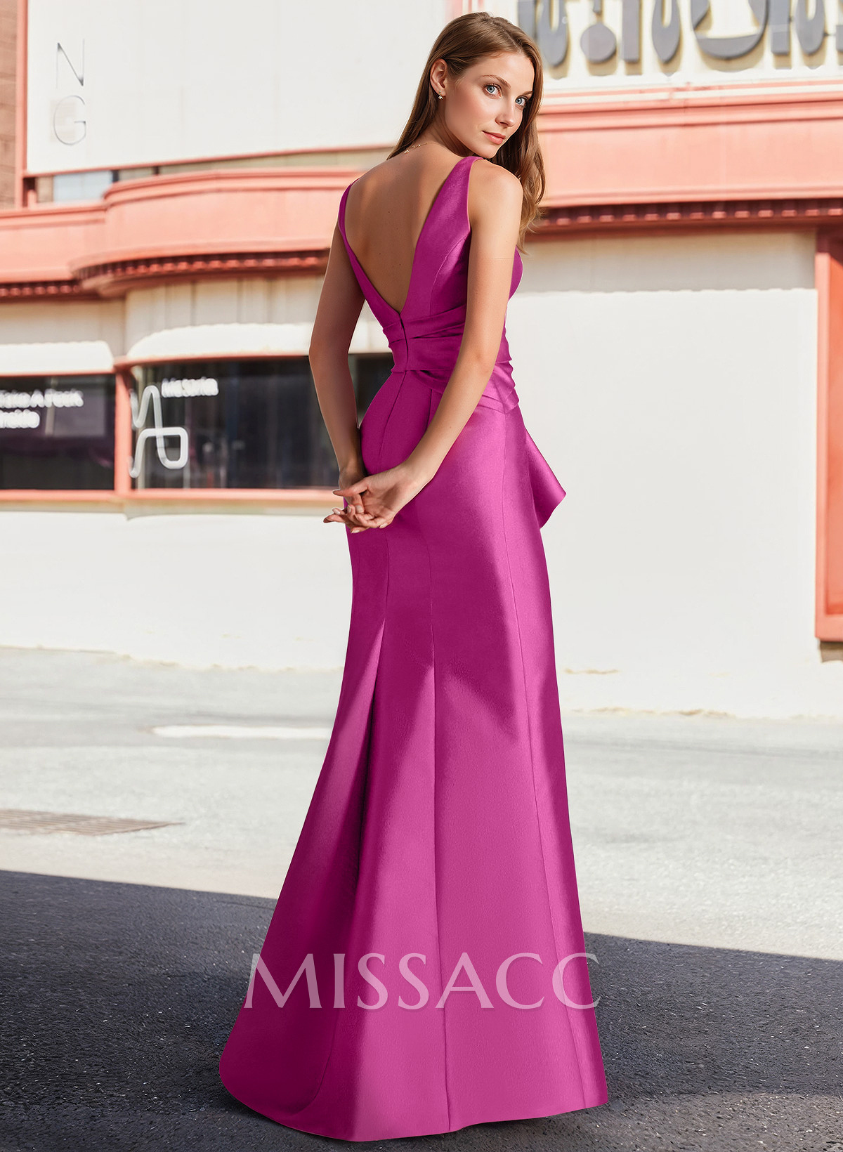 Sheath/Column V-Neck Sleeveless Satin Mother Of The Bride Dresses With High Split Sheath/Column V-Neck Sleeveless Satin Mother Of The Bride Dresses With High Split