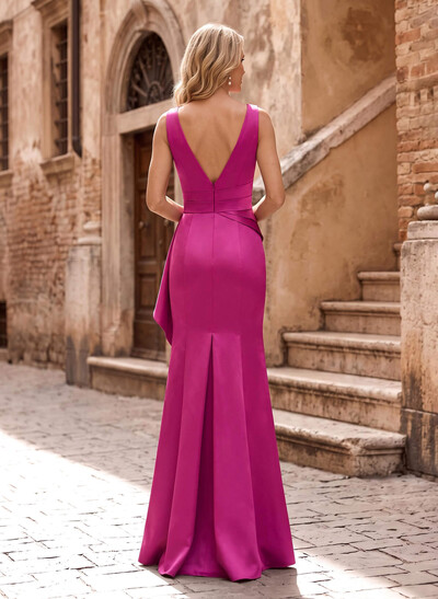 Sheath/Column V-Neck Sleeveless Satin Mother Of The Bride Dresses With High Split