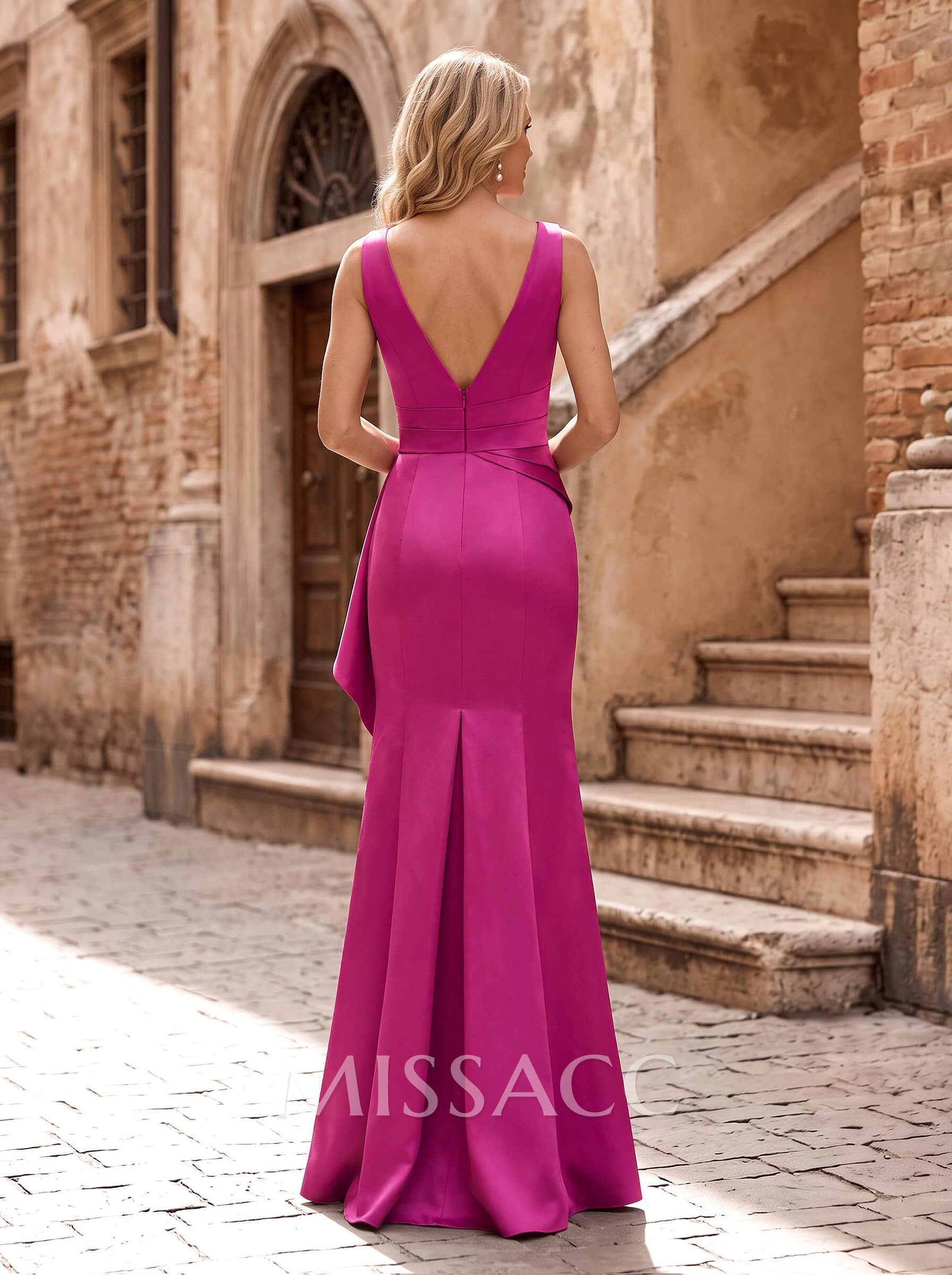 Sheath/Column V-Neck Sleeveless Satin Mother Of The Bride Dresses With High Split Sheath/Column V-Neck Sleeveless Satin Mother Of The Bride Dresses With High Split