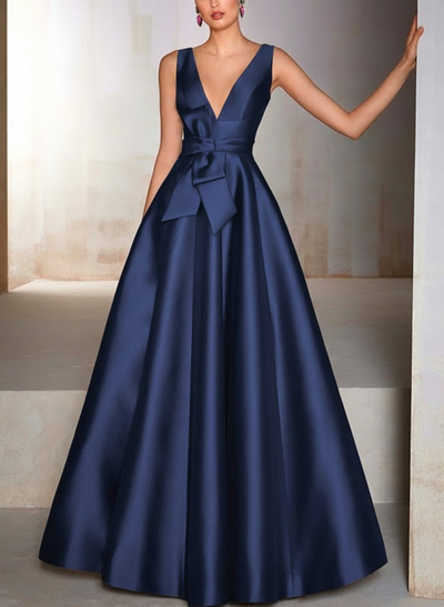 A-Line V-Neck Sleeveless Floor-Length Satin Mother Of The Bride Dresses