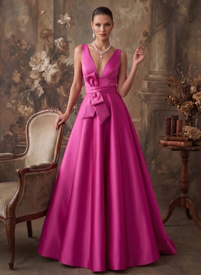 A-Line V-Neck Sleeveless Floor-Length Satin Mother Of The Bride Dresses