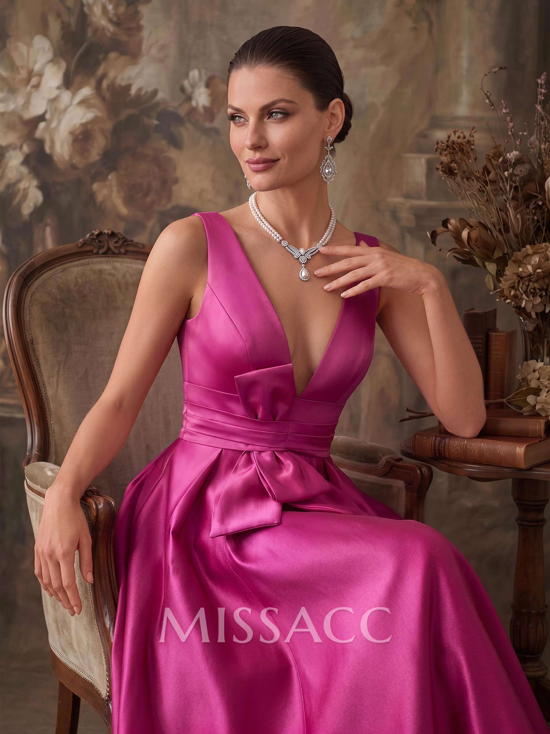 A-Line V-Neck Sleeveless Floor-Length Satin Mother Of The Bride Dresses A-Line V-Neck Sleeveless Floor-Length Satin Mother Of The Bride Dresses