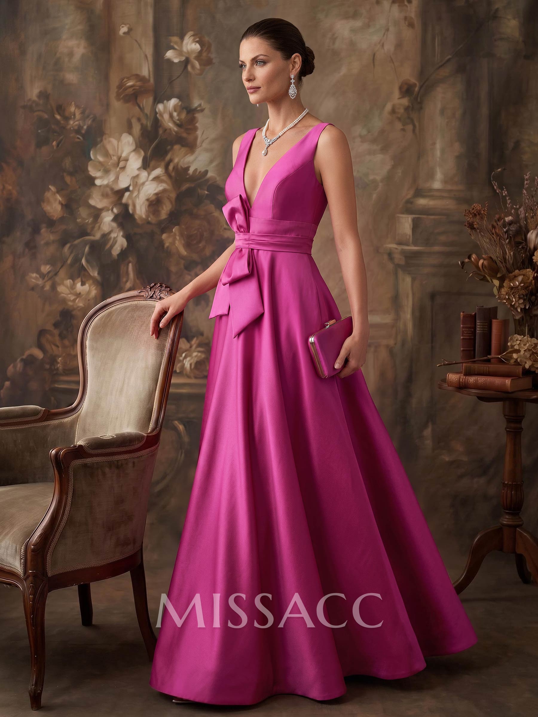 A-Line V-Neck Sleeveless Floor-Length Satin Mother Of The Bride Dresses A-Line V-Neck Sleeveless Floor-Length Satin Mother Of The Bride Dresses