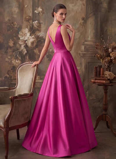 A-Line V-Neck Sleeveless Floor-Length Satin Mother Of The Bride Dresses