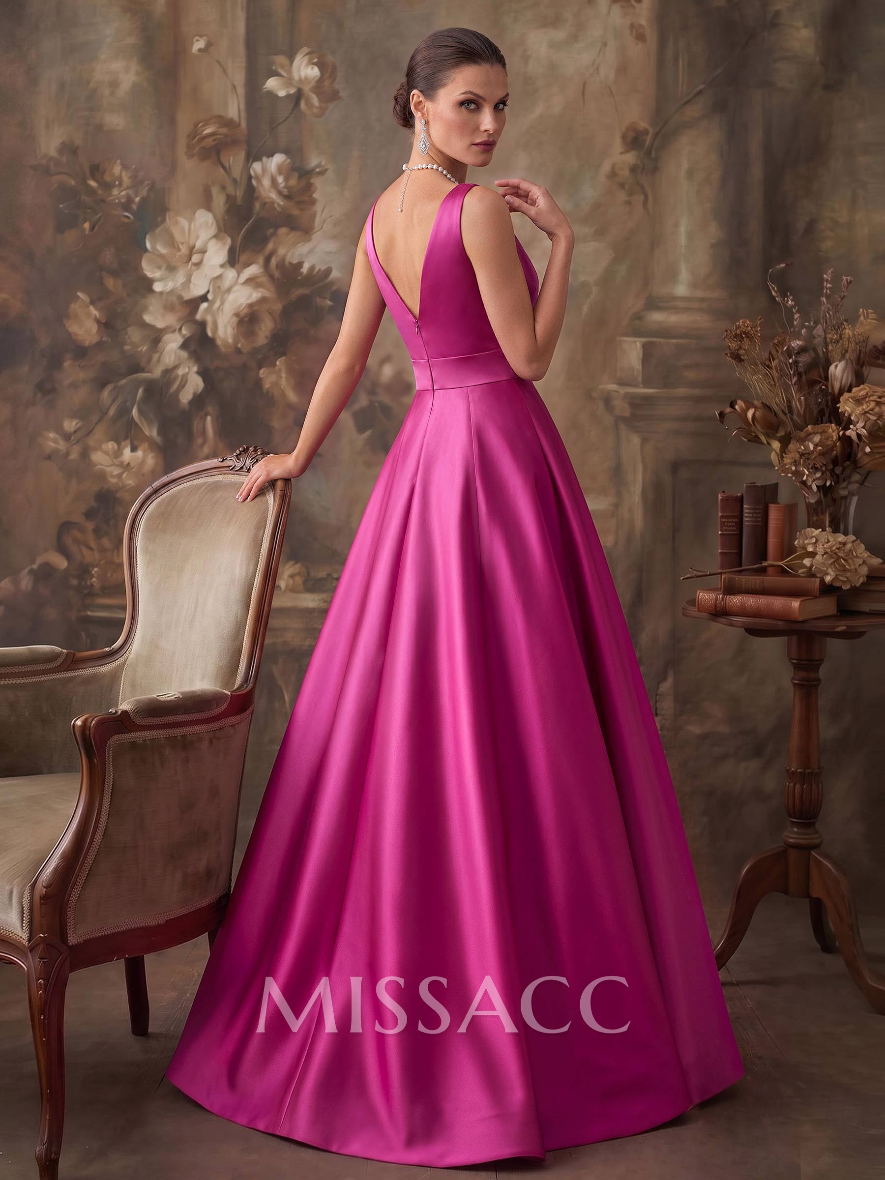 A-Line V-Neck Sleeveless Floor-Length Satin Mother Of The Bride Dresses A-Line V-Neck Sleeveless Floor-Length Satin Mother Of The Bride Dresses