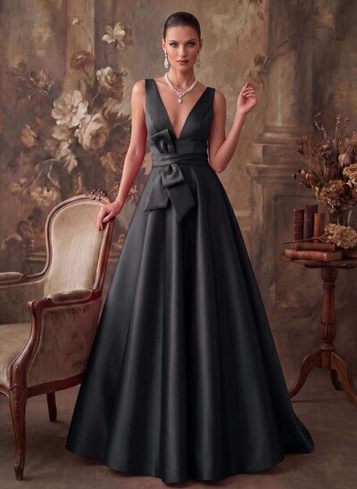 A-Line V-Neck Sleeveless Floor-Length Satin Mother Of The Bride Dresses
