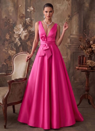A-Line V-Neck Sleeveless Floor-Length Satin Mother Of The Bride Dresses