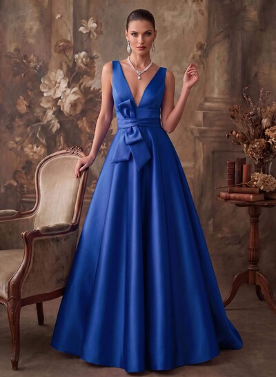 A-Line V-Neck Sleeveless Floor-Length Satin Mother Of The Bride Dresses