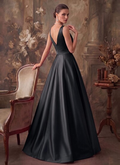 A-Line V-Neck Sleeveless Floor-Length Satin Mother Of The Bride Dresses