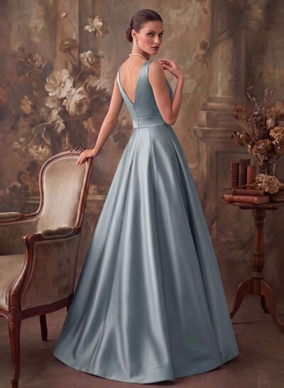 A-Line V-Neck Sleeveless Floor-Length Satin Mother Of The Bride Dresses