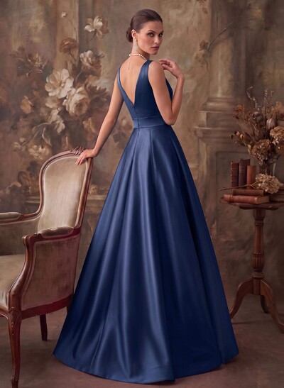 A-Line V-Neck Sleeveless Floor-Length Satin Mother Of The Bride Dresses