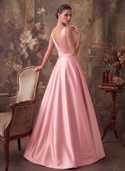 A-Line V-Neck Sleeveless Floor-Length Satin Mother Of The Bride Dresses