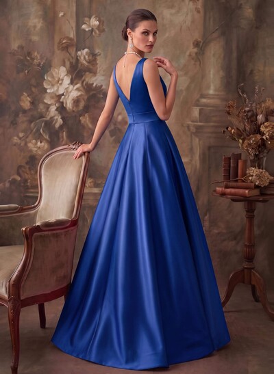 A-Line V-Neck Sleeveless Floor-Length Satin Mother Of The Bride Dresses