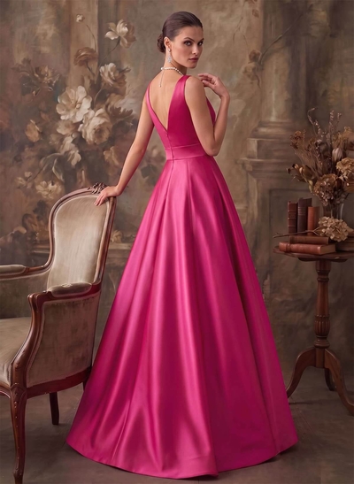 A-Line V-Neck Sleeveless Floor-Length Satin Mother Of The Bride Dresses