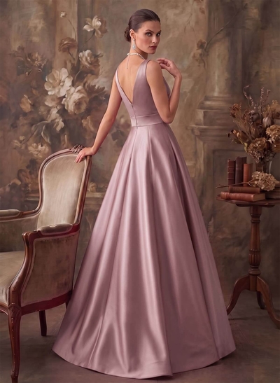 A-Line V-Neck Sleeveless Floor-Length Satin Mother Of The Bride Dresses