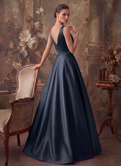 A-Line V-Neck Sleeveless Floor-Length Satin Mother Of The Bride Dresses