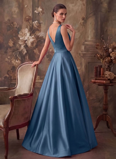 A-Line V-Neck Sleeveless Floor-Length Satin Mother Of The Bride Dresses