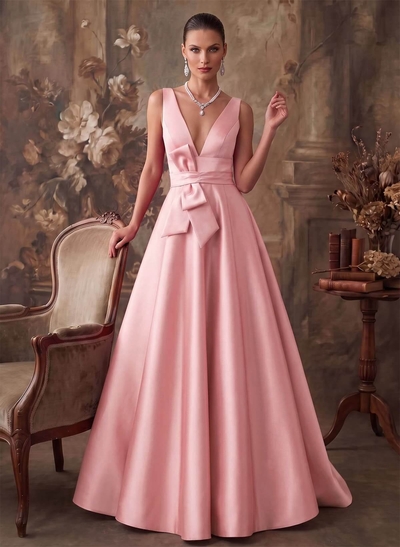 A-Line V-Neck Sleeveless Floor-Length Satin Mother Of The Bride Dresses