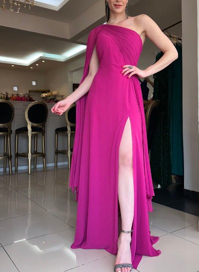 One-Shoulder Chiffon Pleated Mother Of The Bride Dresses With Slit
