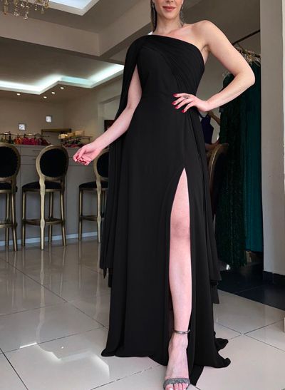 One-Shoulder Chiffon Pleated Mother Of The Bride Dresses With Slit