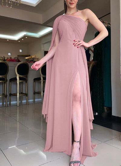 One-Shoulder Chiffon Pleated Mother Of The Bride Dresses With Slit