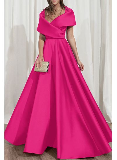 A-Line V-Neck Sleeveless Floor-Length Satin Mother Of The Bride Dresses