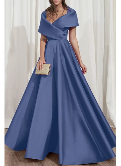 A-Line V-Neck Sleeveless Floor-Length Satin Mother Of The Bride Dresses