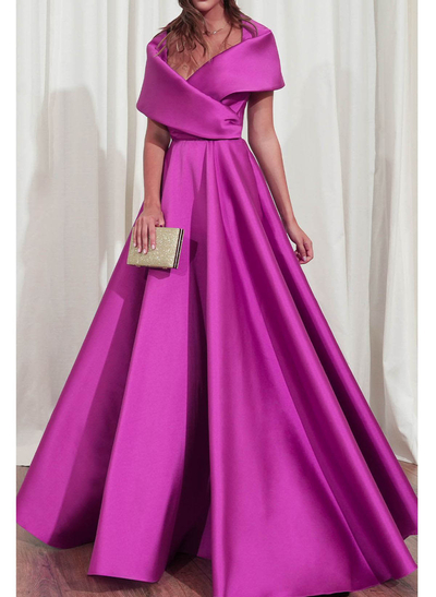 A-Line V-Neck Sleeveless Floor-Length Satin Mother Of The Bride Dresses