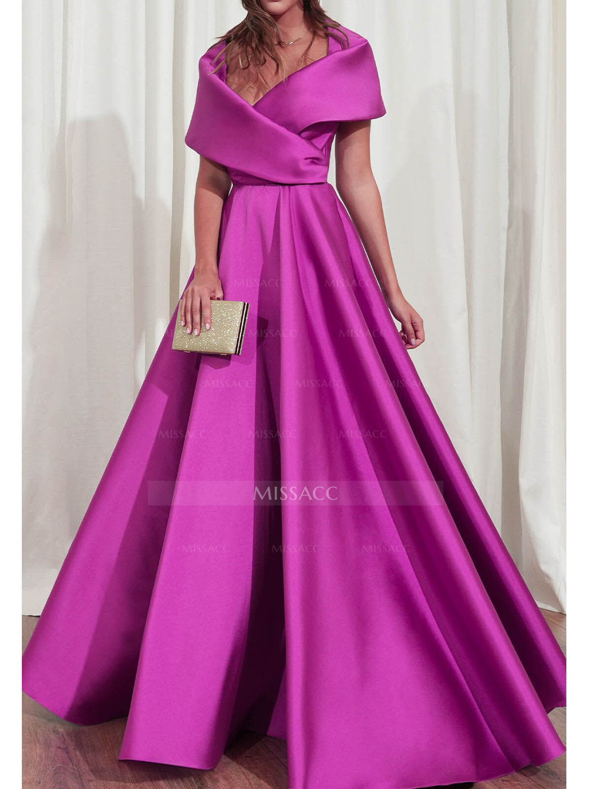 A-Line V-Neck Sleeveless Floor-Length Satin Mother Of The Bride Dresses