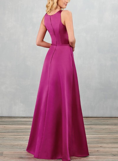 A-Line Scoop Neck Sleeveless Satin Mother Of The Bride Dresses With Lace
