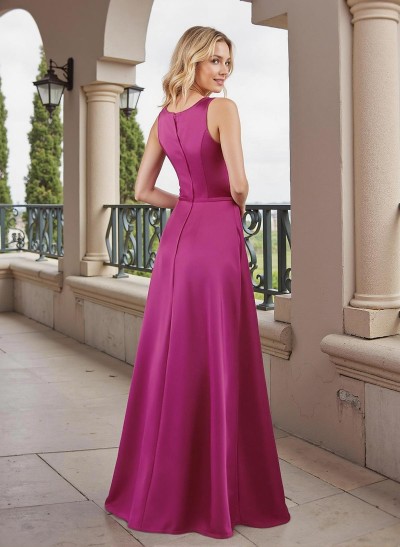 A-Line Scoop Neck Sleeveless Satin Mother Of The Bride Dresses With Lace