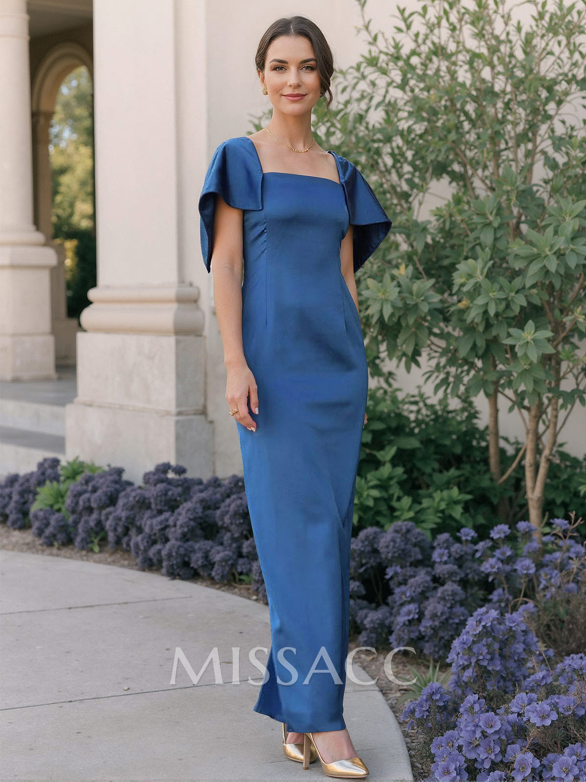 Sheath/Column Square Neckline Silk Like Satin Mother Of The Bride Dresses With Bow(s)