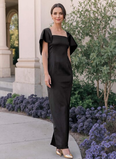 Sheath/Column Square Neckline Silk Like Satin Mother Of The Bride Dresses With Bow(s)