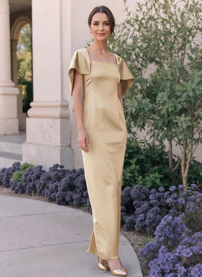 Sheath/Column Square Neckline Silk Like Satin Mother Of The Bride Dresses With Bow(s)