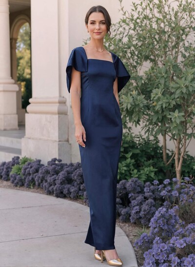 Sheath/Column Square Neckline Silk Like Satin Mother Of The Bride Dresses With Bow(s)