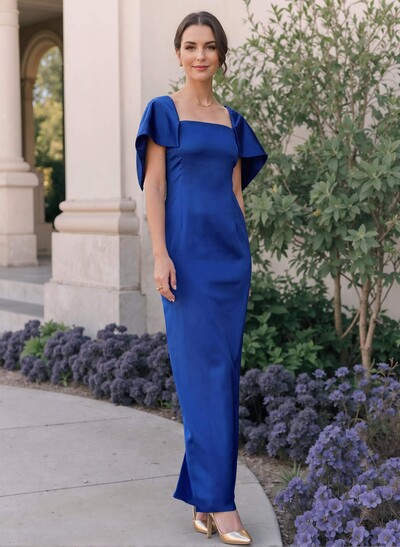 Sheath/Column Square Neckline Silk Like Satin Mother Of The Bride Dresses With Bow(s)