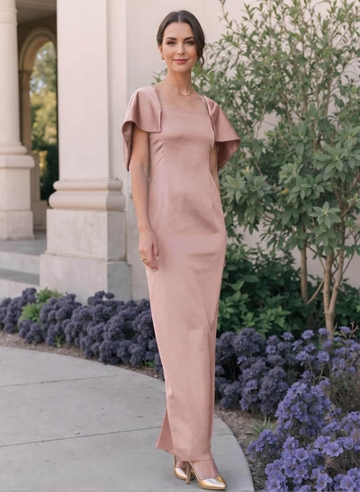 Fitted Square Neck Silky Satin Mother Of The Bride Dress With Bow