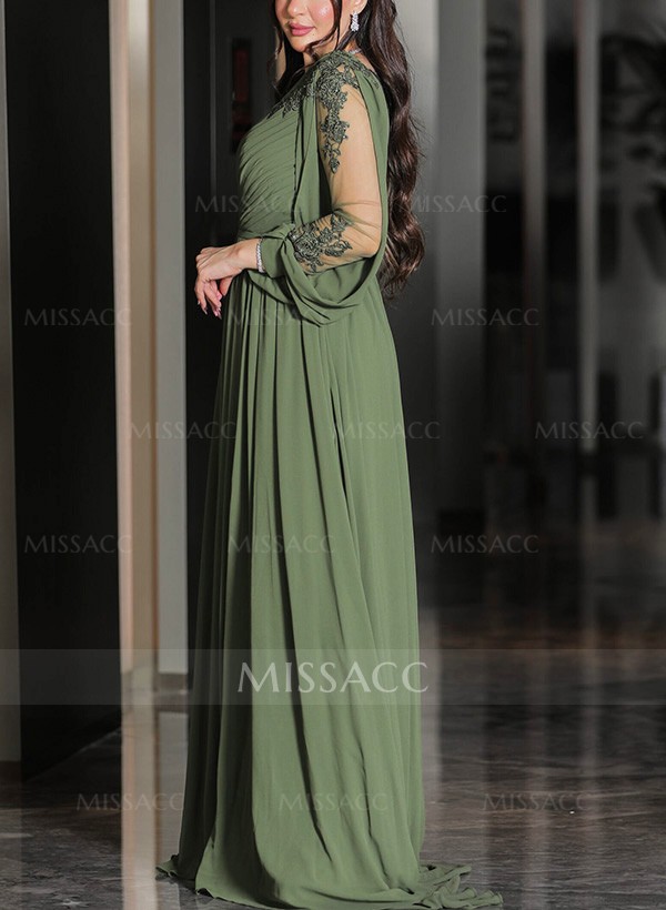 A-Line V-Neck Long Sleeves Chiffon Mother Of The Bride Dresses With Lace